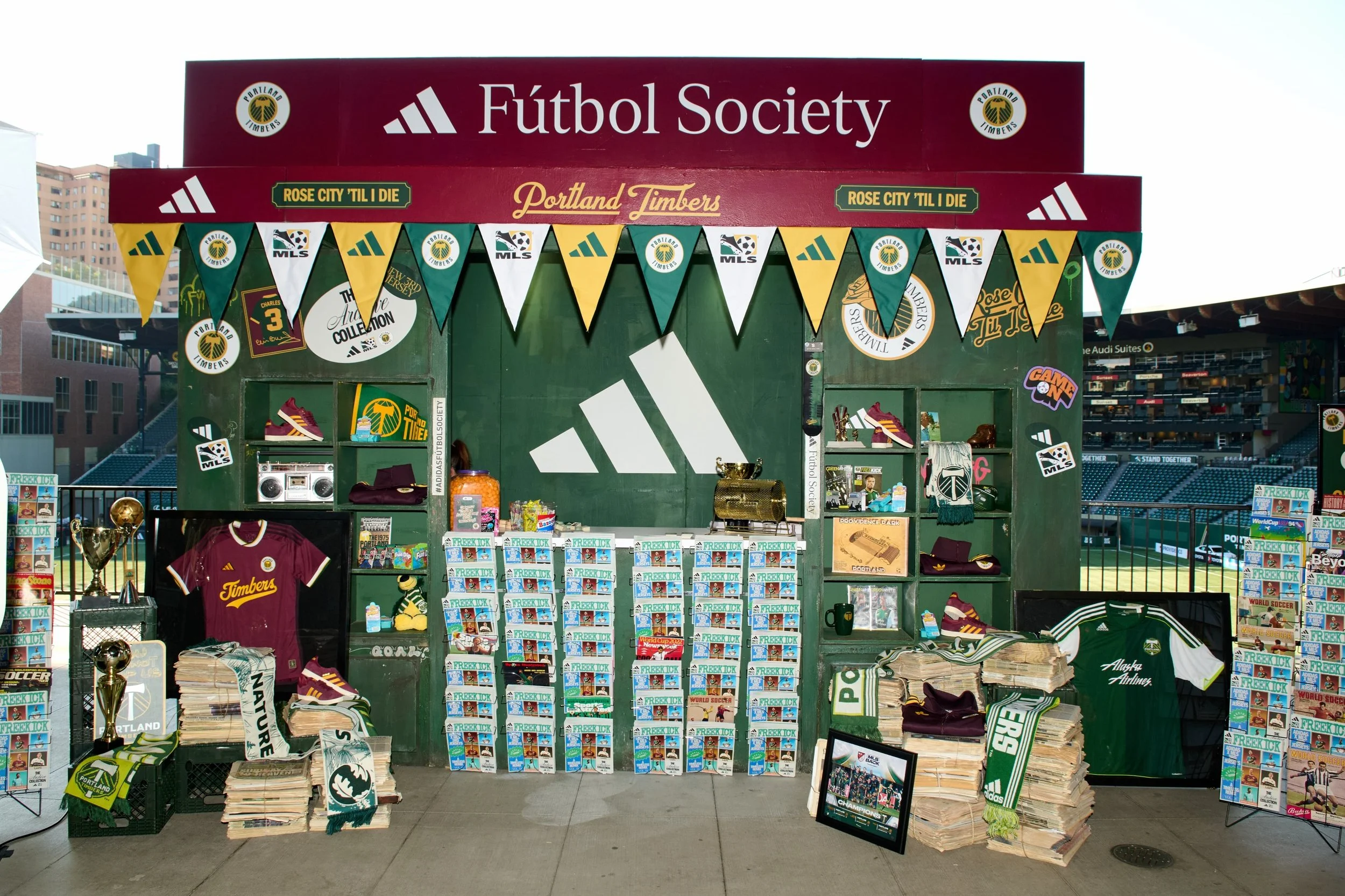 Portland brought the energy. 🌲⚽️🔥

For the next stop of the adidas F&uacute;tbol Society Stadium Tour, we reimagined our custom deconstructed bodega for the Rose City&mdash;layering the scenic build with archival Timbers jerseys, trophies, scarves,