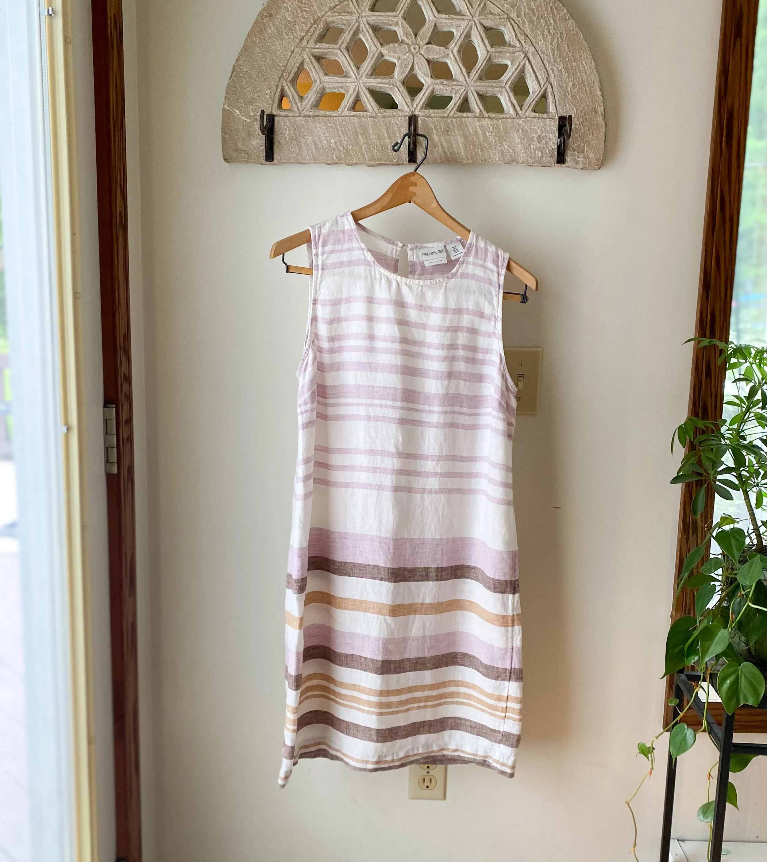 Ladies 100% linen striped sundress