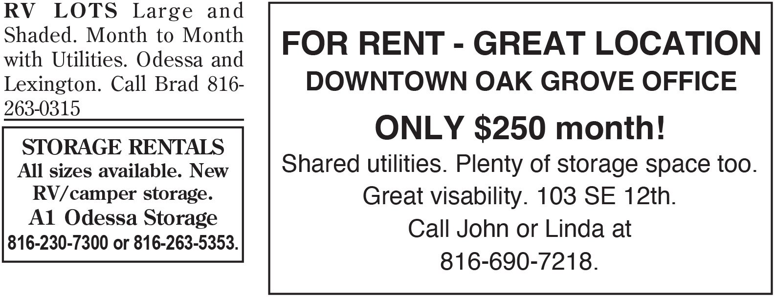 Classified for rent — The Odessan and Focus on Oak Grove