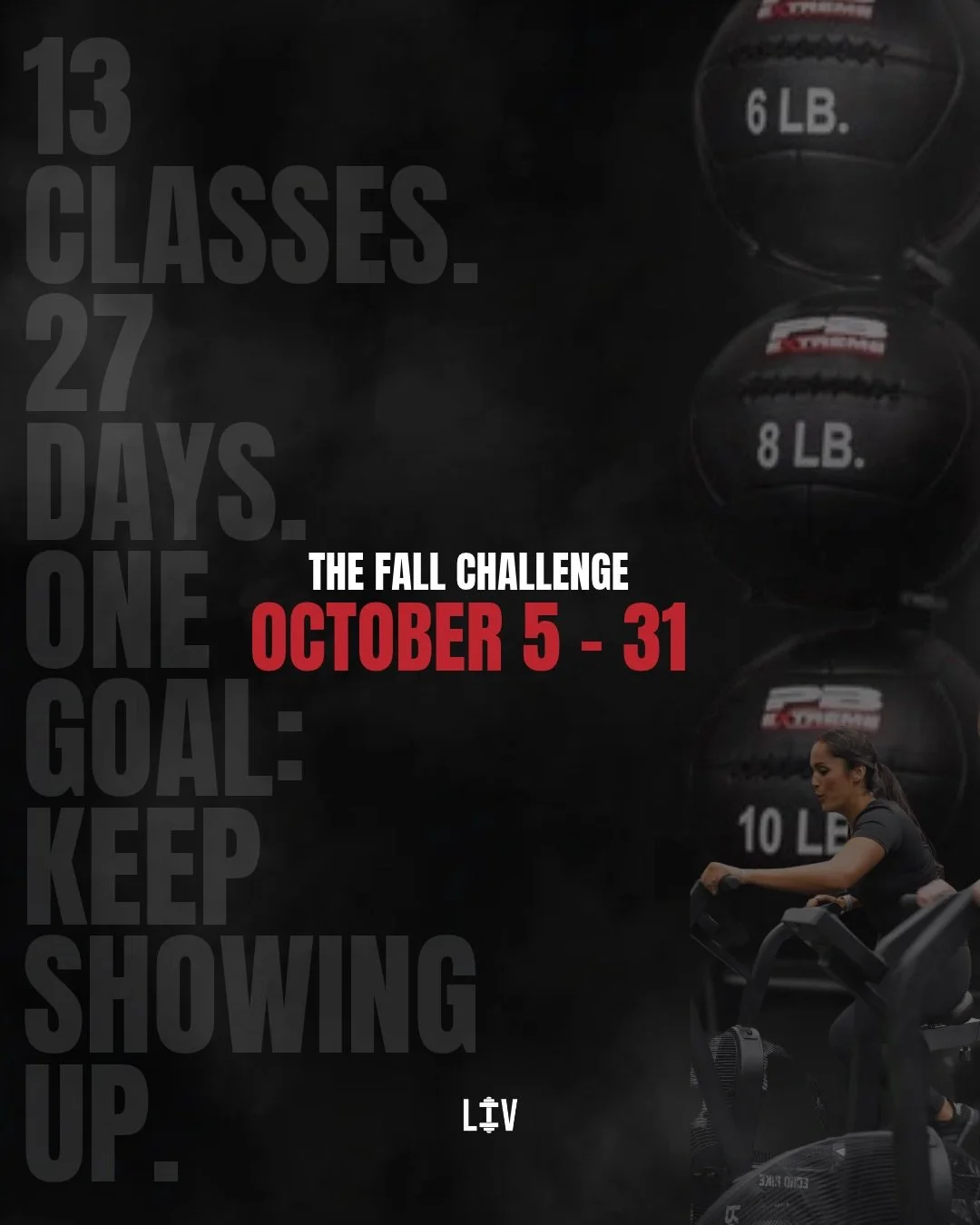 OUR FIRST-EVER LIV CHALLENGE STARTS TODAY 🏁⚡️❤️&zwj;🔥

13 classes. 27 days. One goal: keep showing up. 

Open the LIV app, join the challenge + let&rsquo;s get to work 👏

#fall #challenege #functionalfitness #strength #community