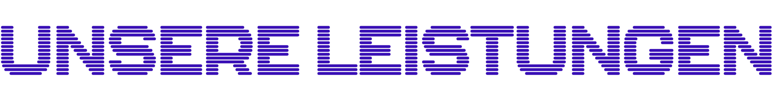 Text in blau, das sagt "UNSERE LEISTUNGEN" auf einem schwarzen Hintergrund.