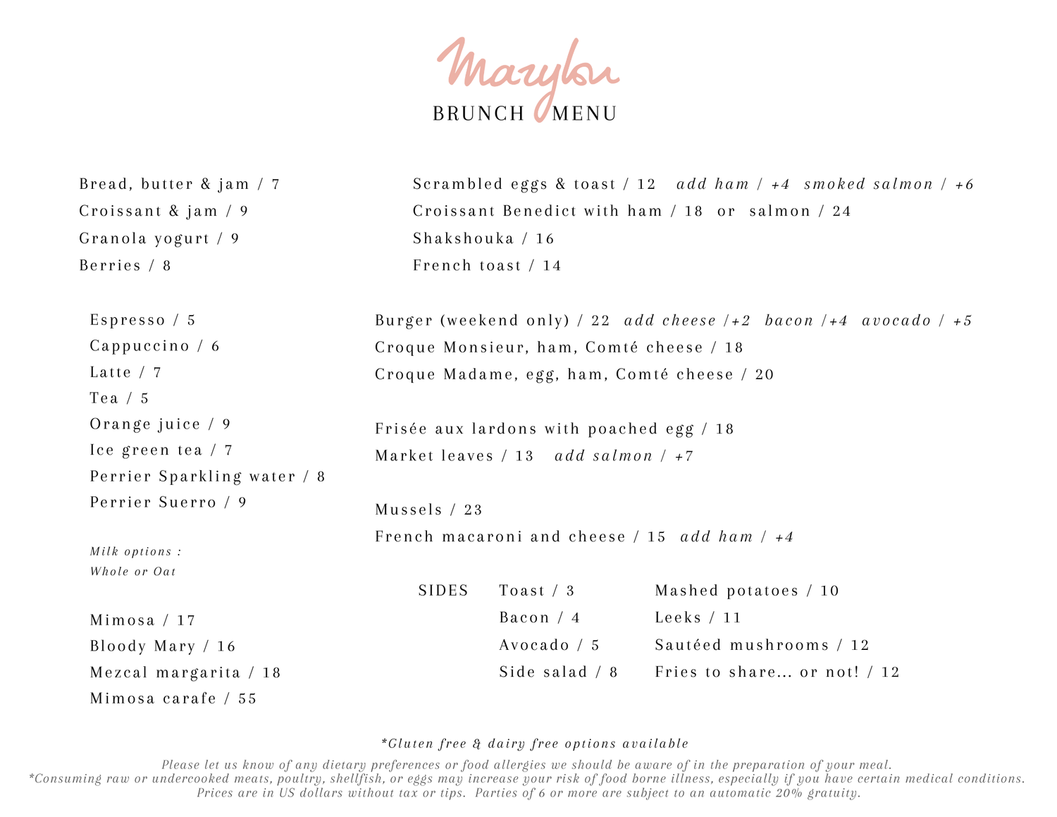 brunch-menu — Marylou bistro NYC
