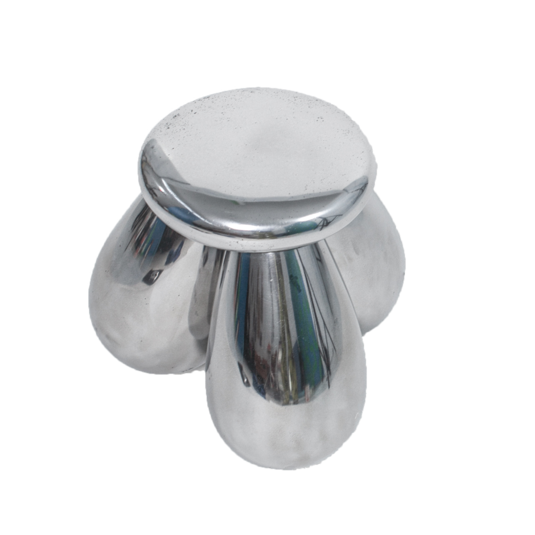 Gilda Jones and Sam Blomley's mirror polished cast aluminium Stumpy Stool for The Melbourne Art Fair.