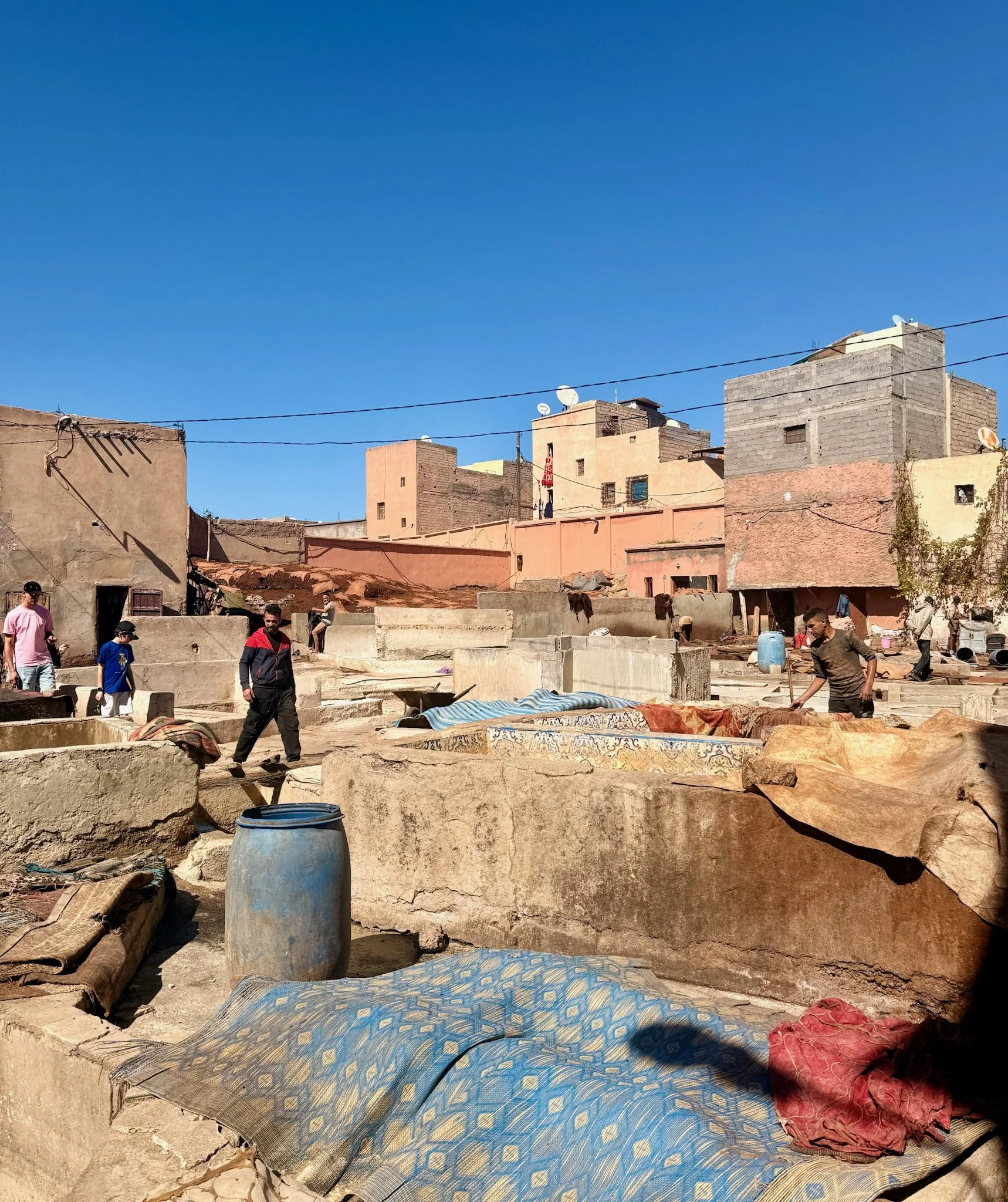Makers from the Atlas Mountains come in to create and wash their rugs (secret ingredient: pigeon poop)