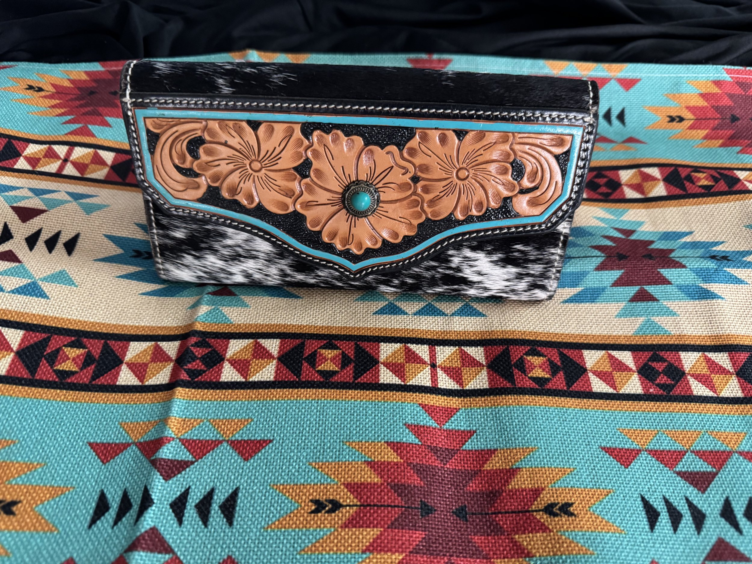 Leather, Cow Hide Turquoise Wallet