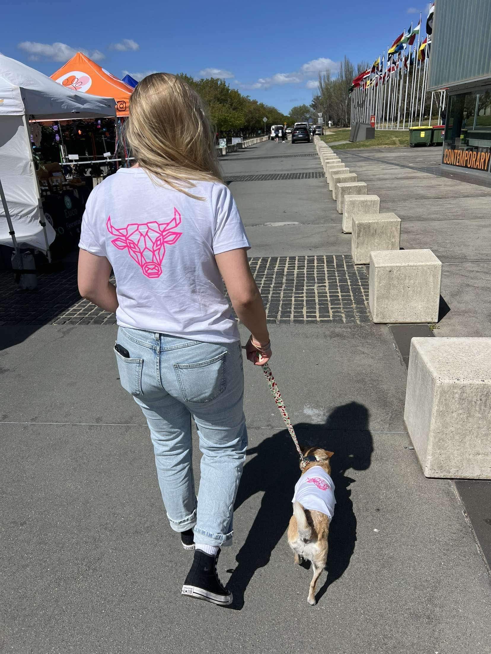 white and pink signature t