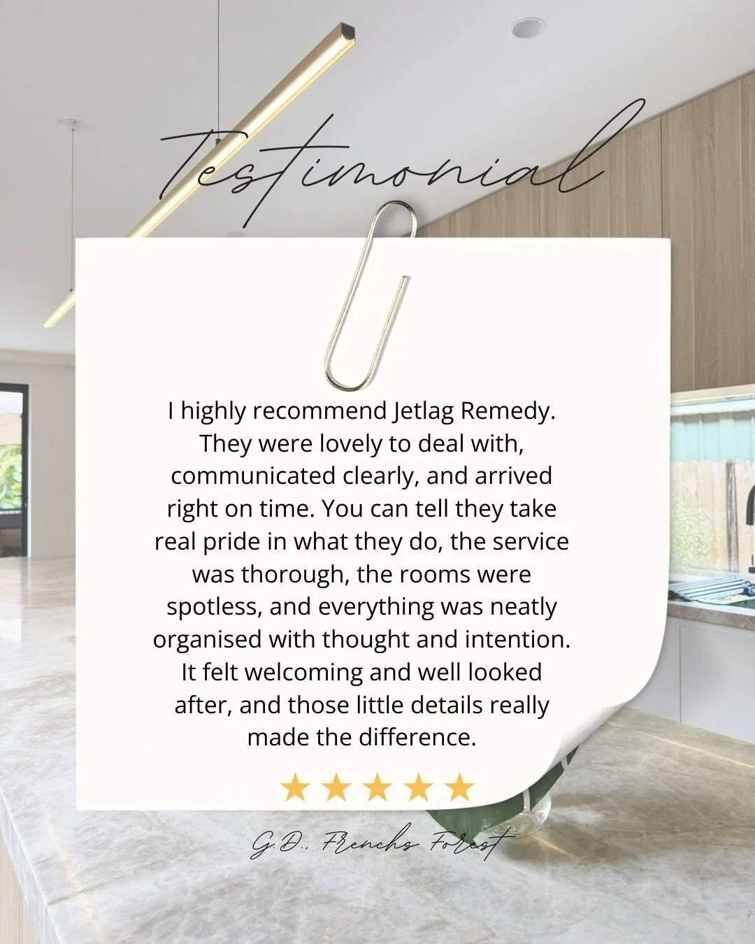 💛 Client Love! 💛

We love seeing the difference a Jetlag Remedy clean can make! Every home we visit leaves feeling sparkling, fresh, and welcoming. 

From dusty corners to streaky windows, our team tackles it all with care and attention to detail, 