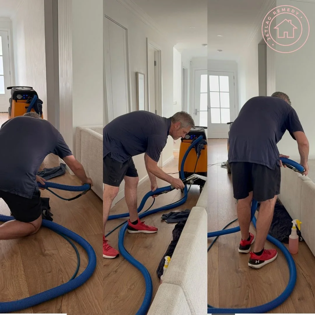 Your carpets and upholstery deserve a little love this March 🛋️✨ 

Our amazing Paul is ready to work his magic, and this month only, you can save 10% off carpet and upholstery cleaning. 

Fresh home, free mind. That's the Jetlag Remedy difference 💛