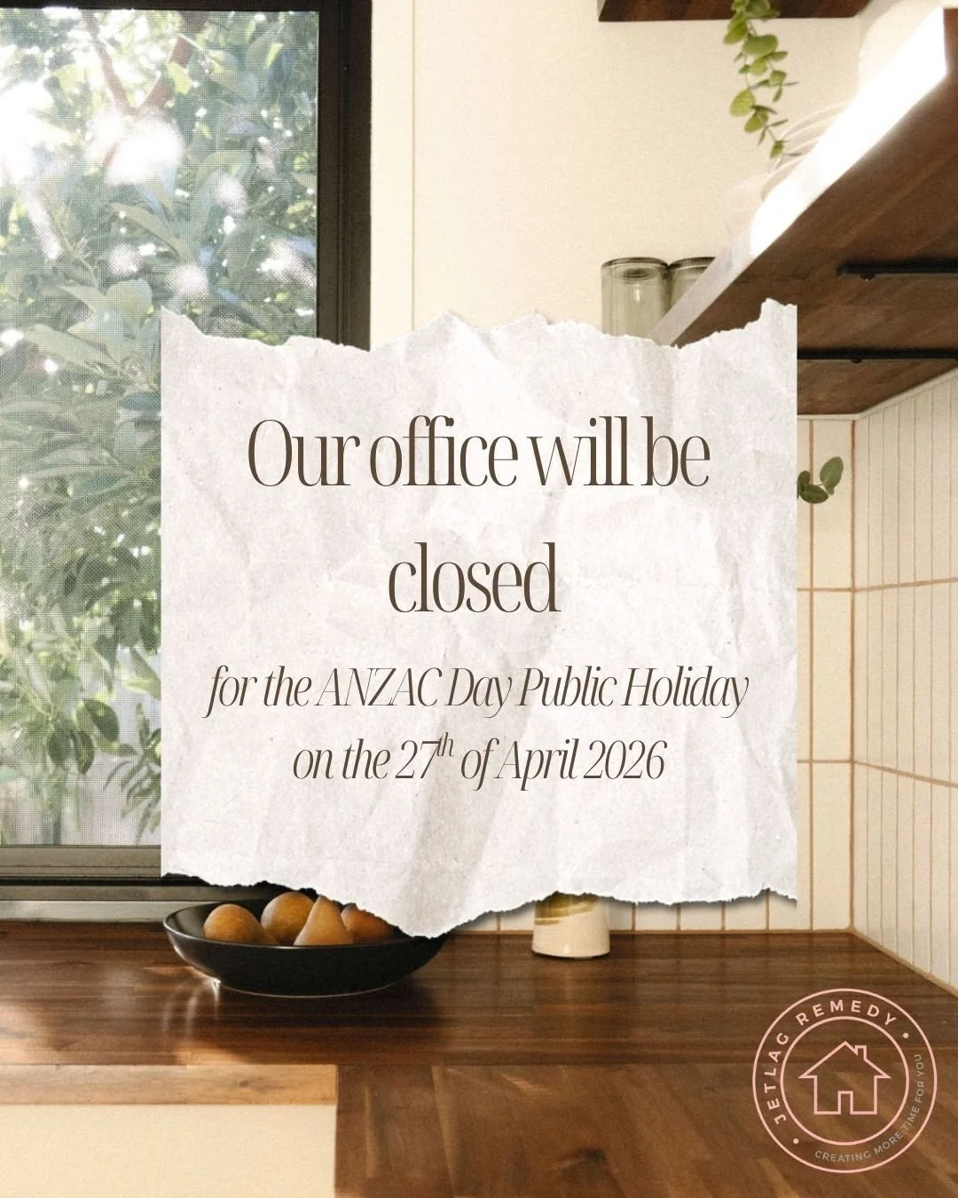 Just a quick reminder that our office will be closed on ANZAC Day (April 27th 2026). 

We&rsquo;ll be taking this time to pause and pay our respects, and will be back to normal operations the following day.

Thank you for your understanding 🤍