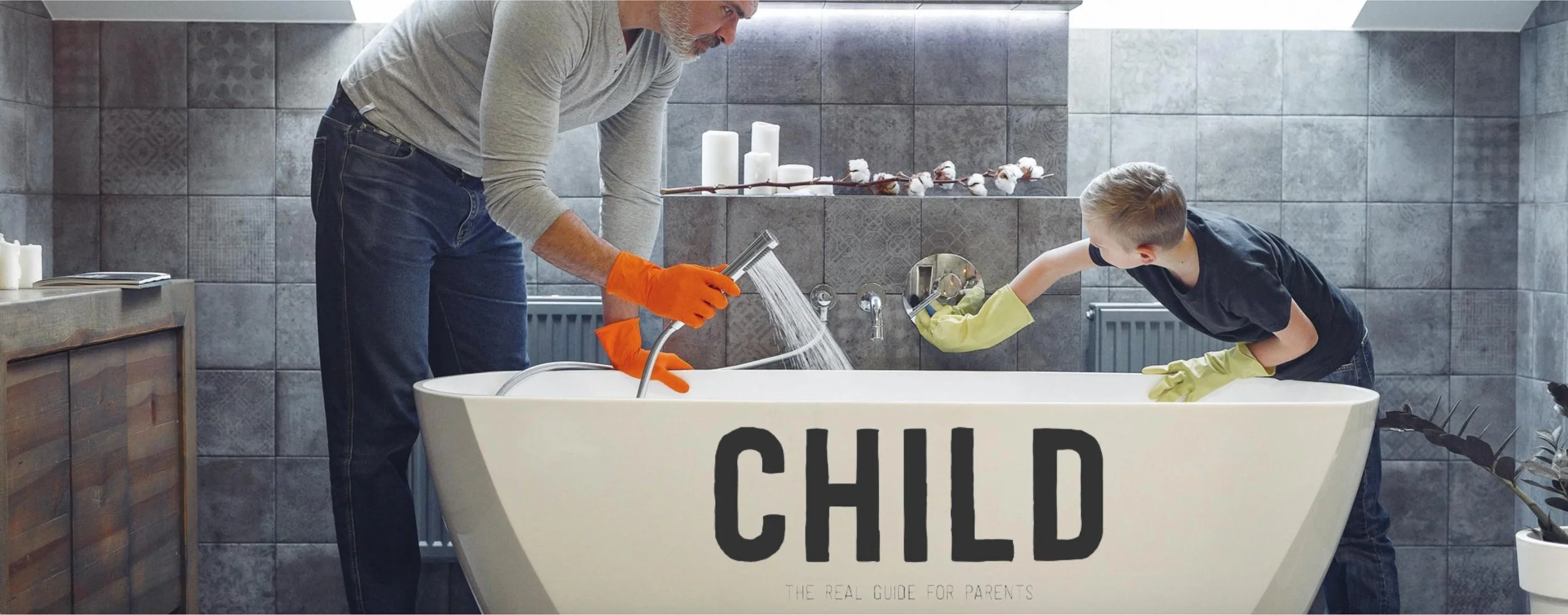 cleaners cleaning bathroom