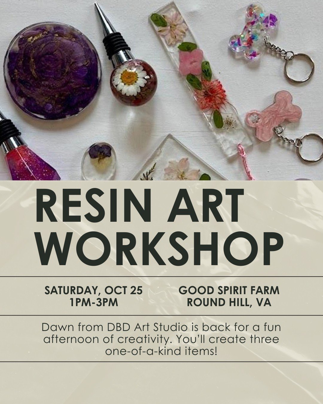 Join us for a creative afternoon with Dawn from DBD Art Studio! You’ll craft three custom pieces of your choice—wine toppers, bookmarks, coasters, dog tags, or necklaces. Tickets are $50 and include all materials and a complimentary glass