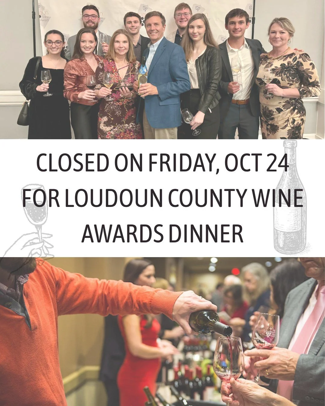 The Tasting Room will be closed this Friday, October 24, as the Good Spirit Farm team attends the Loudoun County Wine Awards dinner! 🥂 We’ll reopen Saturday at 12 PM—see you then!