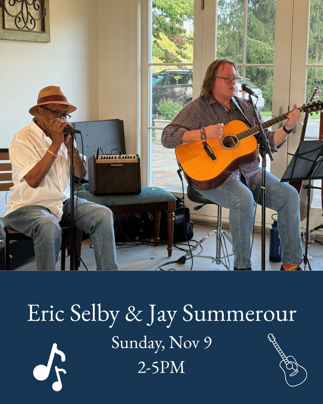 Swing by this Sunday and catch Eric &amp; Jay bringing their blend of folk, go-go, soul, funk, blues, and rock to the Tasting Room! 🎶🍷