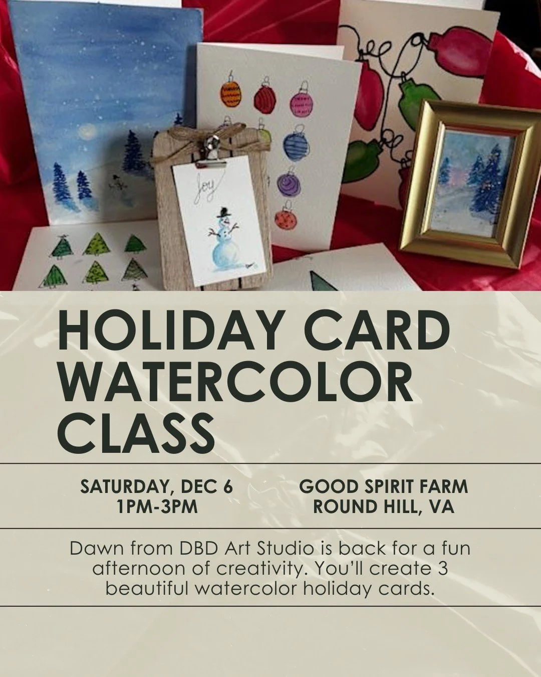 Make your own watercolor holiday cards! ✨ Three cards, all supplies included, $45. Perfect for sending something handmade this season.