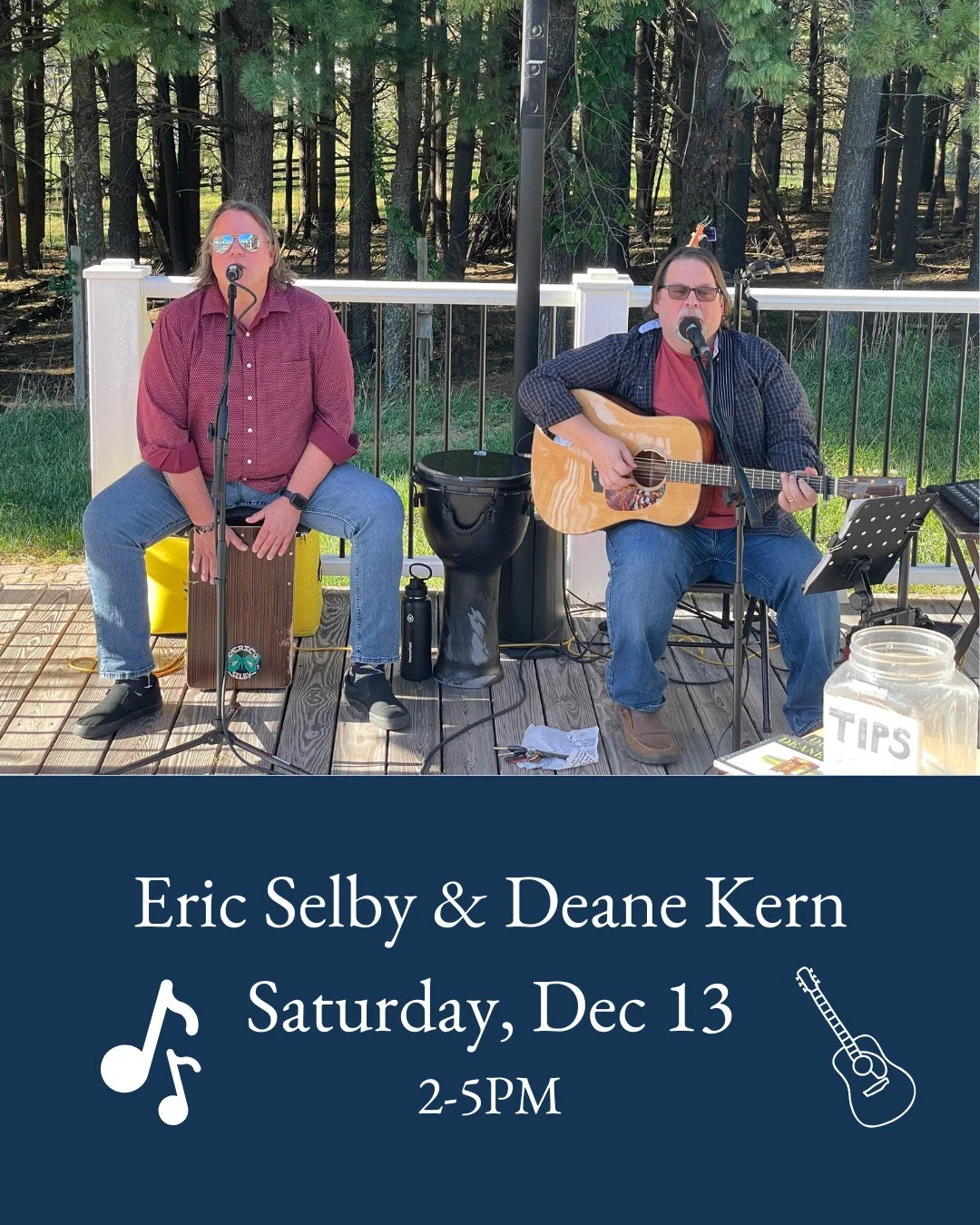 Eric &amp; Deane return to the Tasting Room this Saturday from 2&ndash;5 PM! 🍷🎶 Stop by, grab a glass, and enjoy their great music and energy.