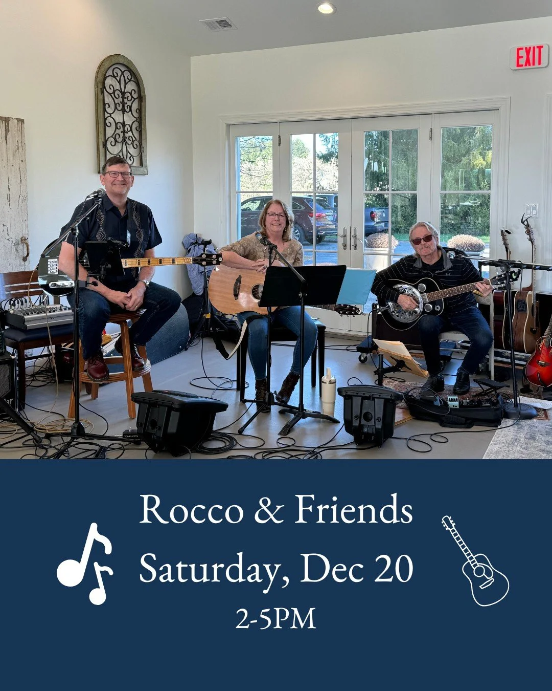 Rocco &amp; Friends are back in the Tasting Room this Saturday, December 20th from 2&ndash;5 PM! Grab a glass and enjoy an afternoon of great live music. 🎶🍷