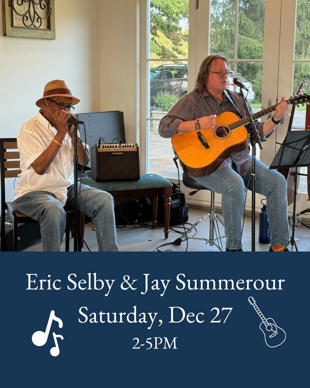 Swing by this Saturday and catch Eric &amp; Jay bringing their blend of folk, go-go, soul, funk, blues, and rock to the Tasting Room! 🎶🍷