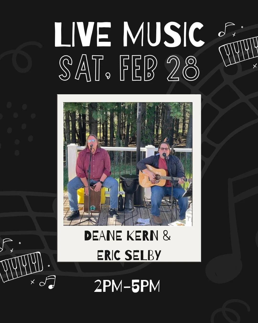 Deane &amp; Eric are in the Tasting Room this Saturday, Feb 28th! Catch them from 2&ndash;5 PM. 🎶🍷