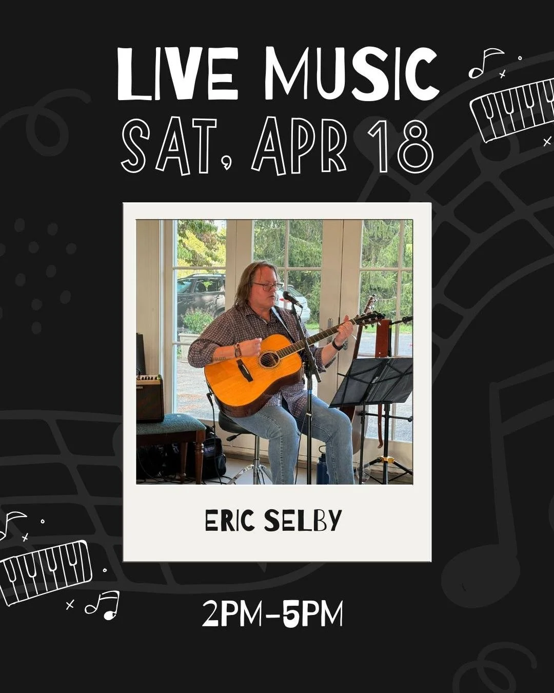 Live music this afternoon! 🎶
Eric Selby | 2&ndash;5 PM
Come sip and enjoy the tunes. 🍷