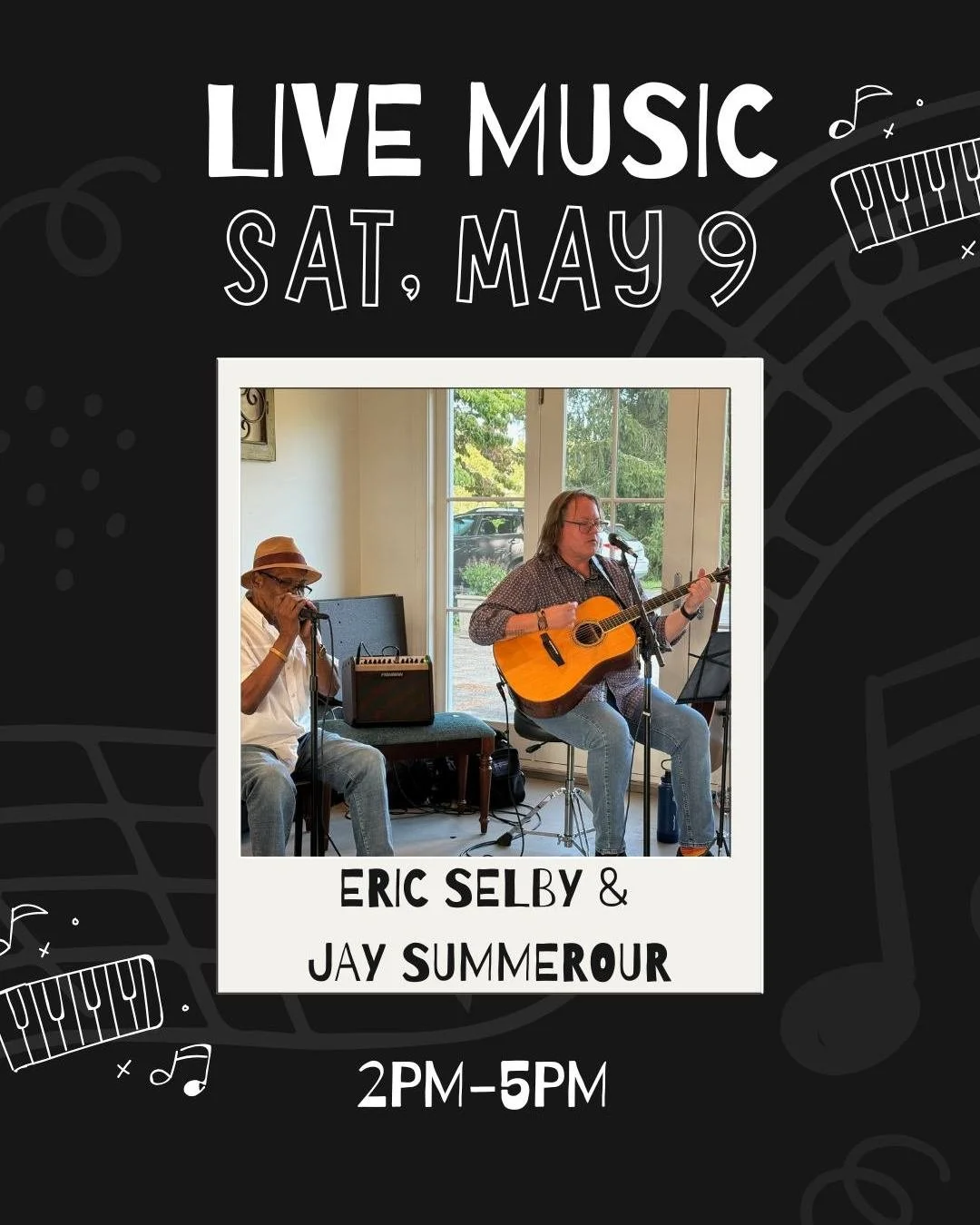 Live music this Saturday! 🎶
Eric &amp; Jay | 2&ndash;5 PM
Come sip and enjoy the tunes 🍷