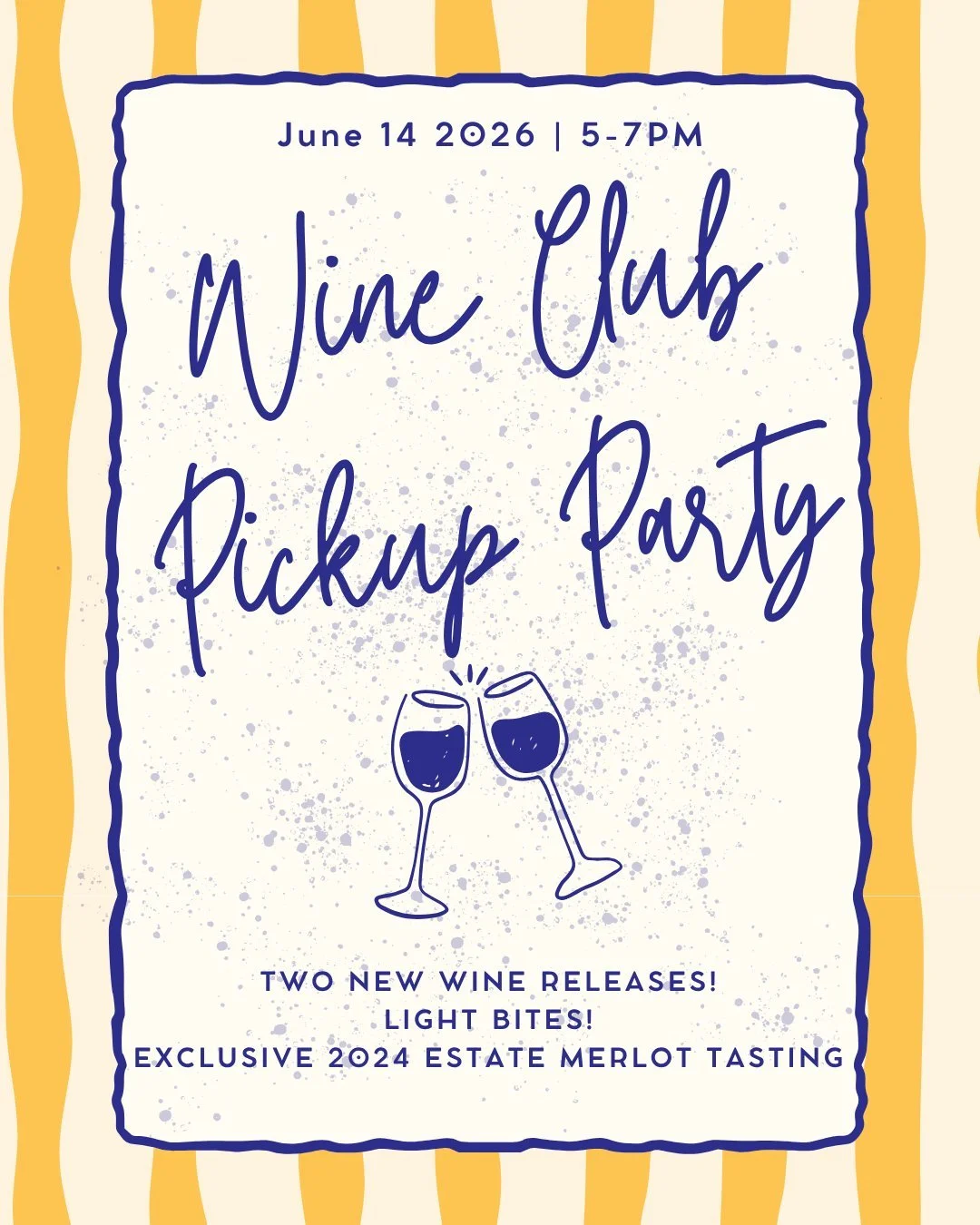 Wine Club members, this is your reminder to RSVP! 🍷 Join us for our upcoming pickup party featuring two new releases and an exclusive taste of our 2024 Estate Merlot. We can't wait to see you there!