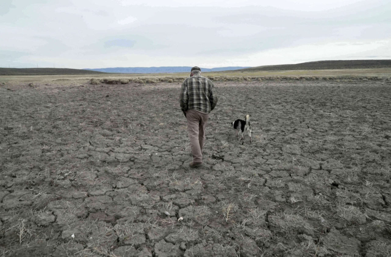 A dry stock pond on March 31 in Walden, Colorado.Brittany Peterson/AP