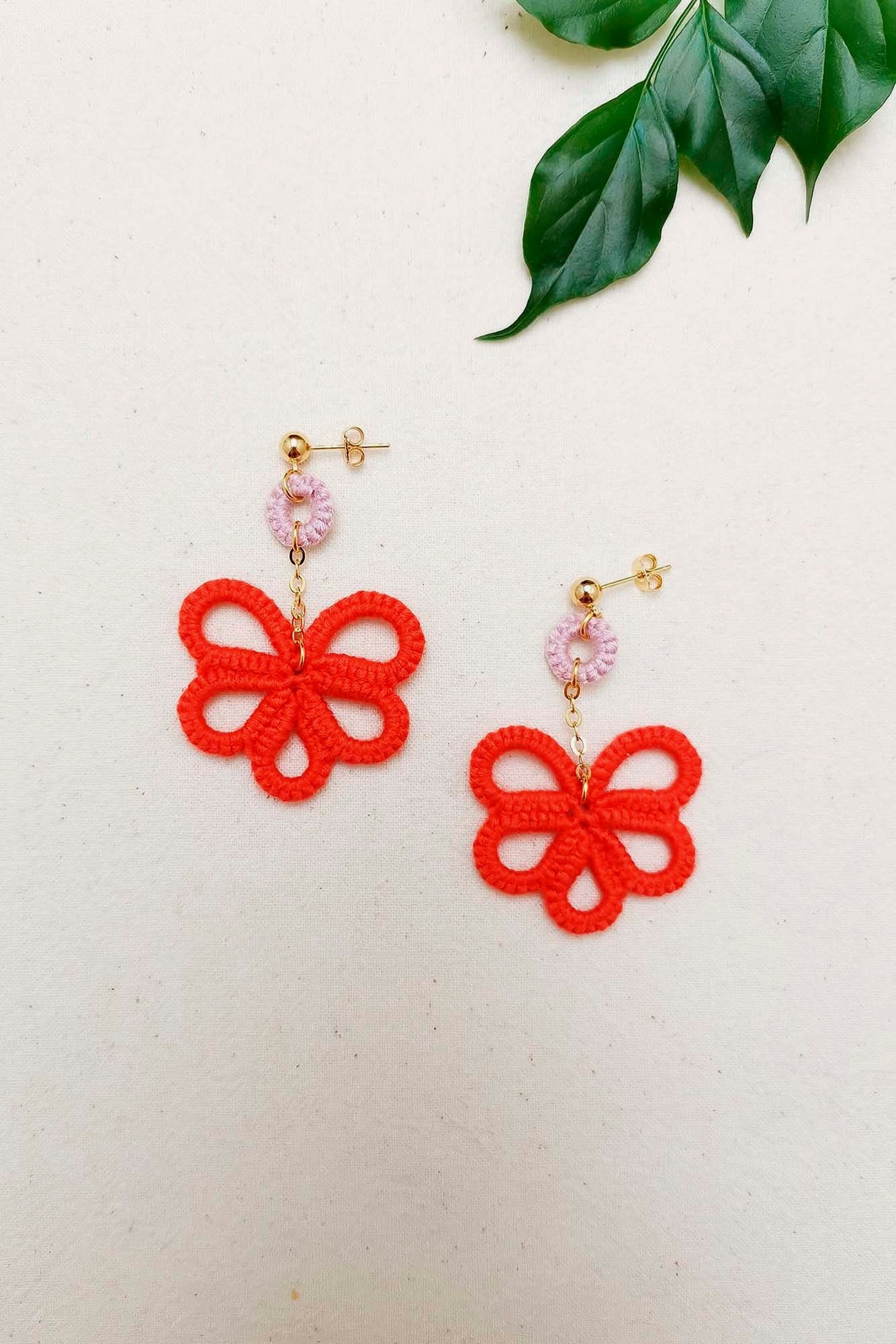 pink and red dangle earrings