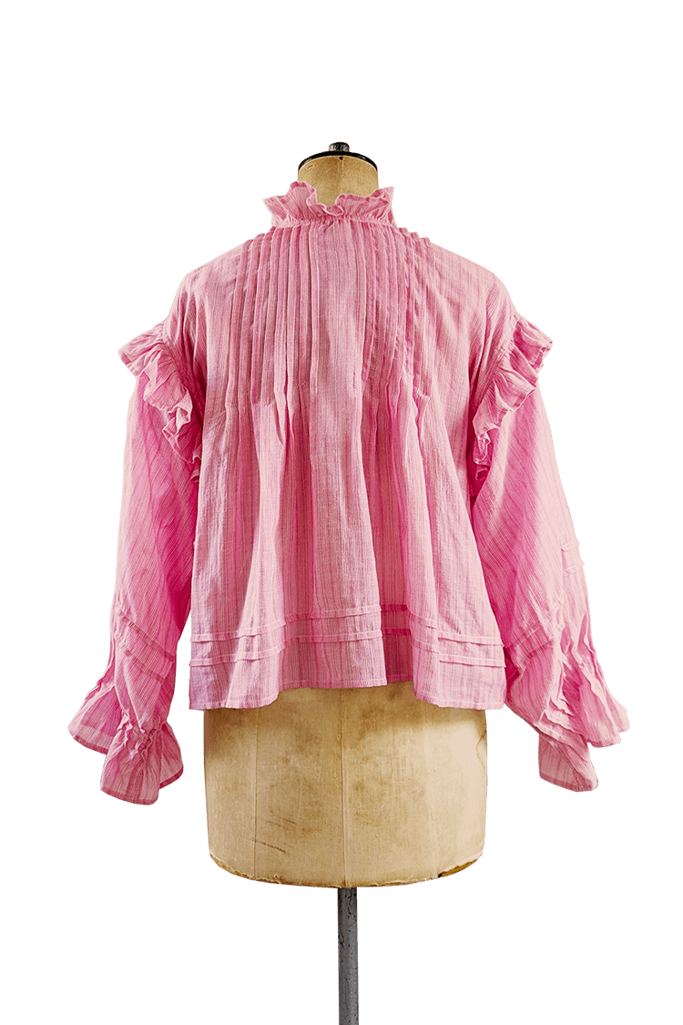 playful statement blouse in pastel pink cotton