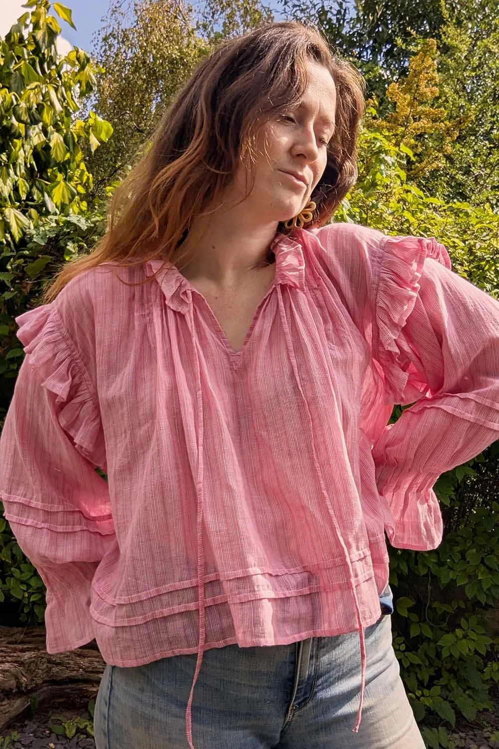 dreamy pink peasant blouse with floaty silhouette