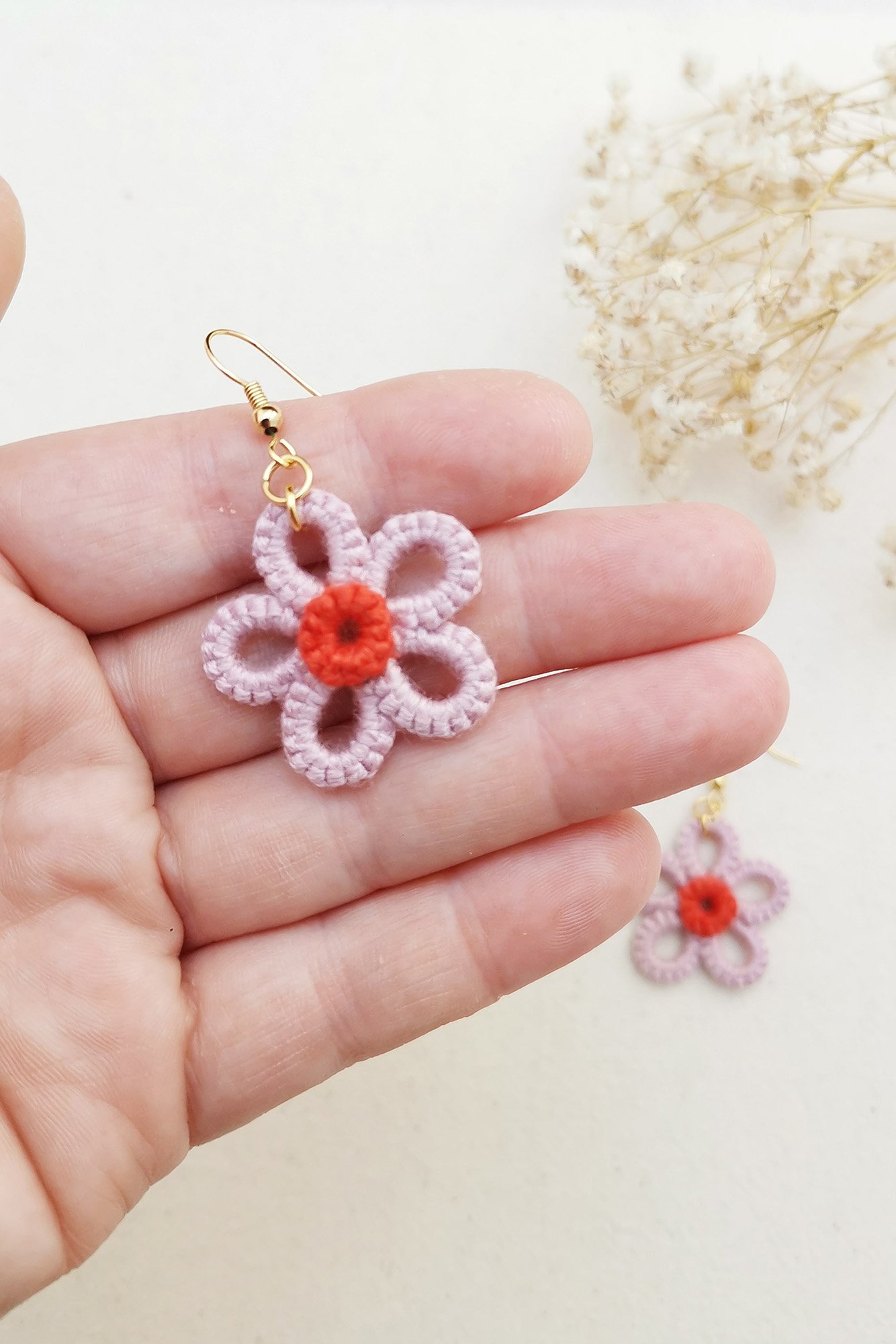 Pink and Red Retro Cherry Blossom Earrings