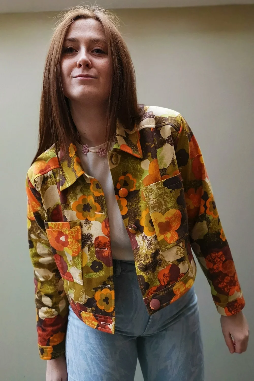 Spring Floral Wildflower Print Upcycled Oversized Jacket