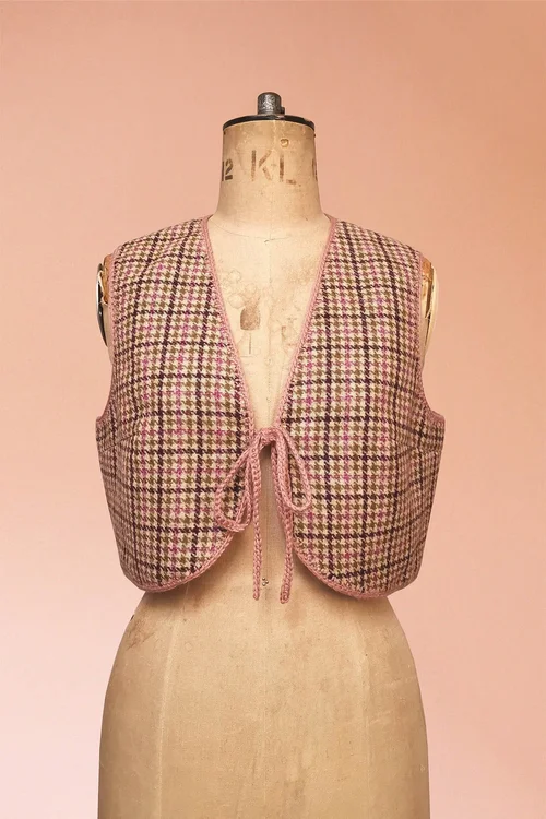 Vintage Purple Red Yellow Green Aztek Wool Waistcoat L 14 16 18