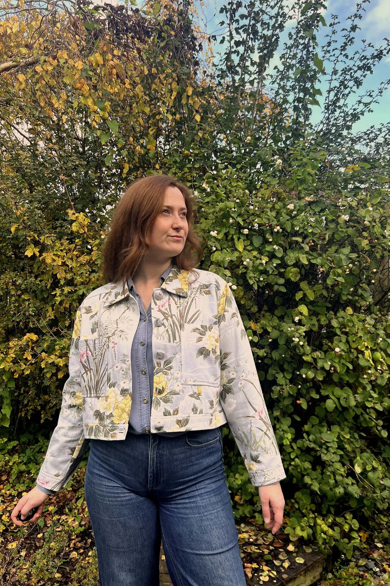 Spring Floral Wildflower Print Upcycled Oversized Jacket