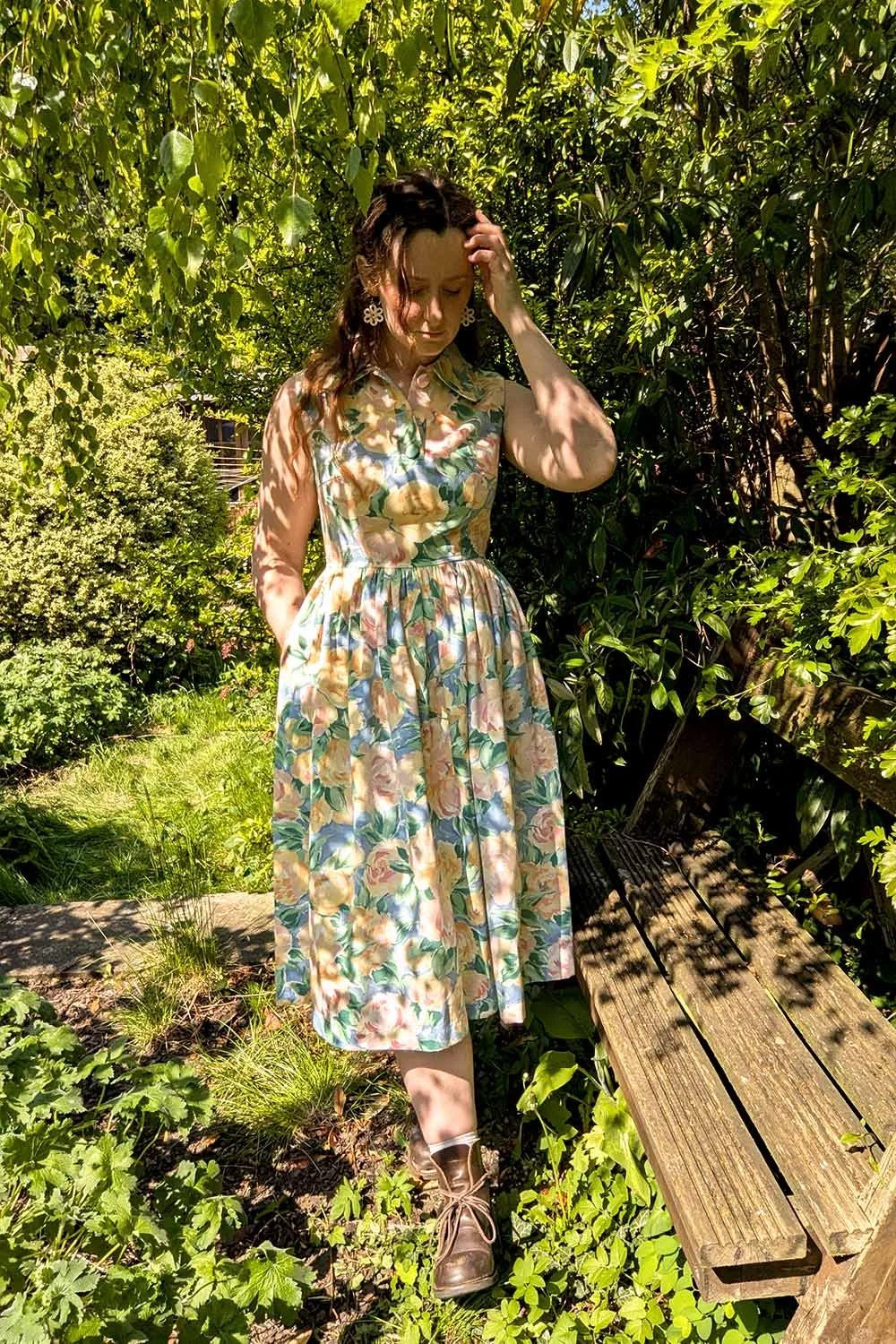 Vintage 1950s Style Made To Order Dress Using Vintage Fabrics - Daffodil +  Leek