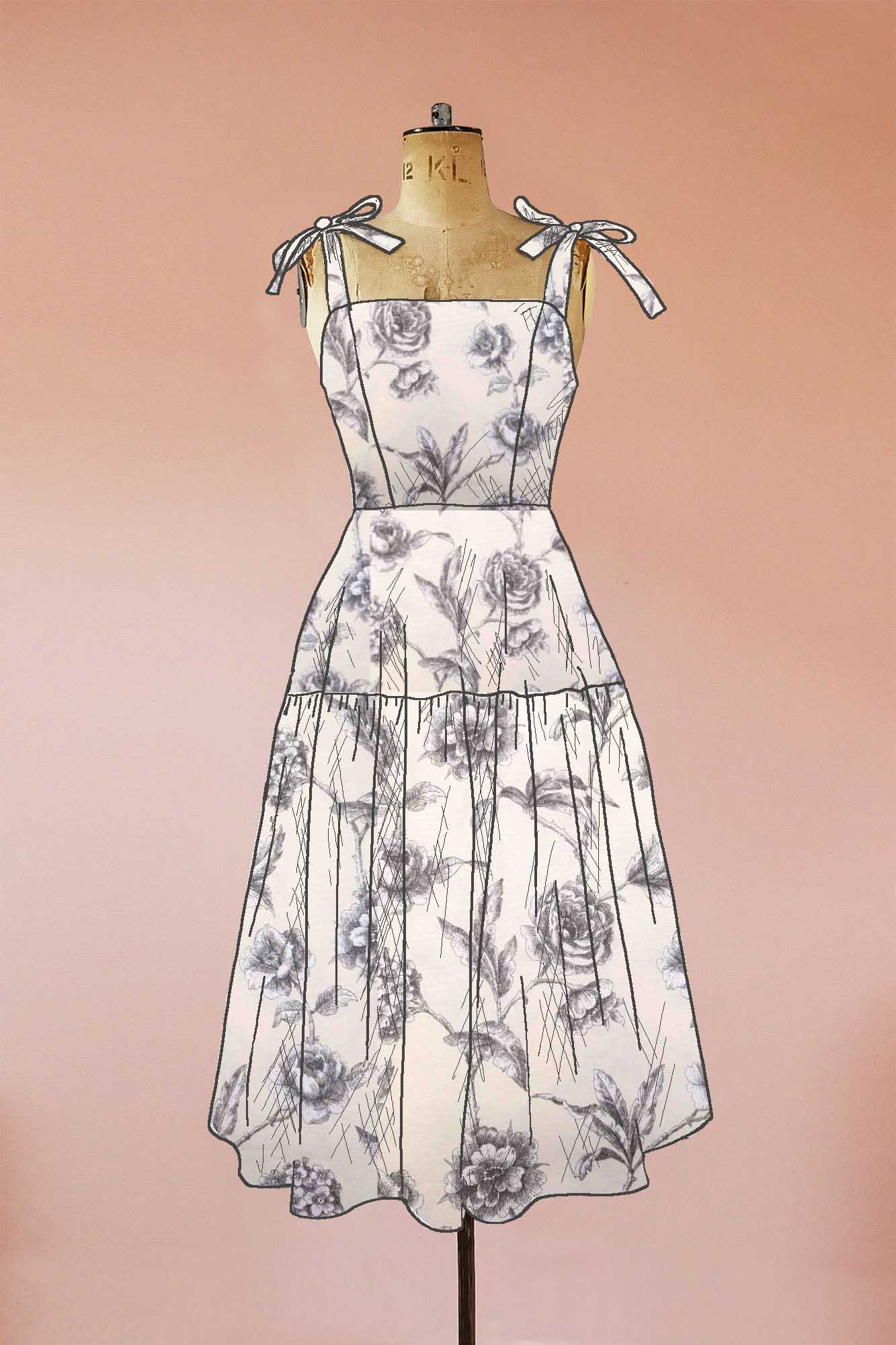 black and white floral print 50s style dress