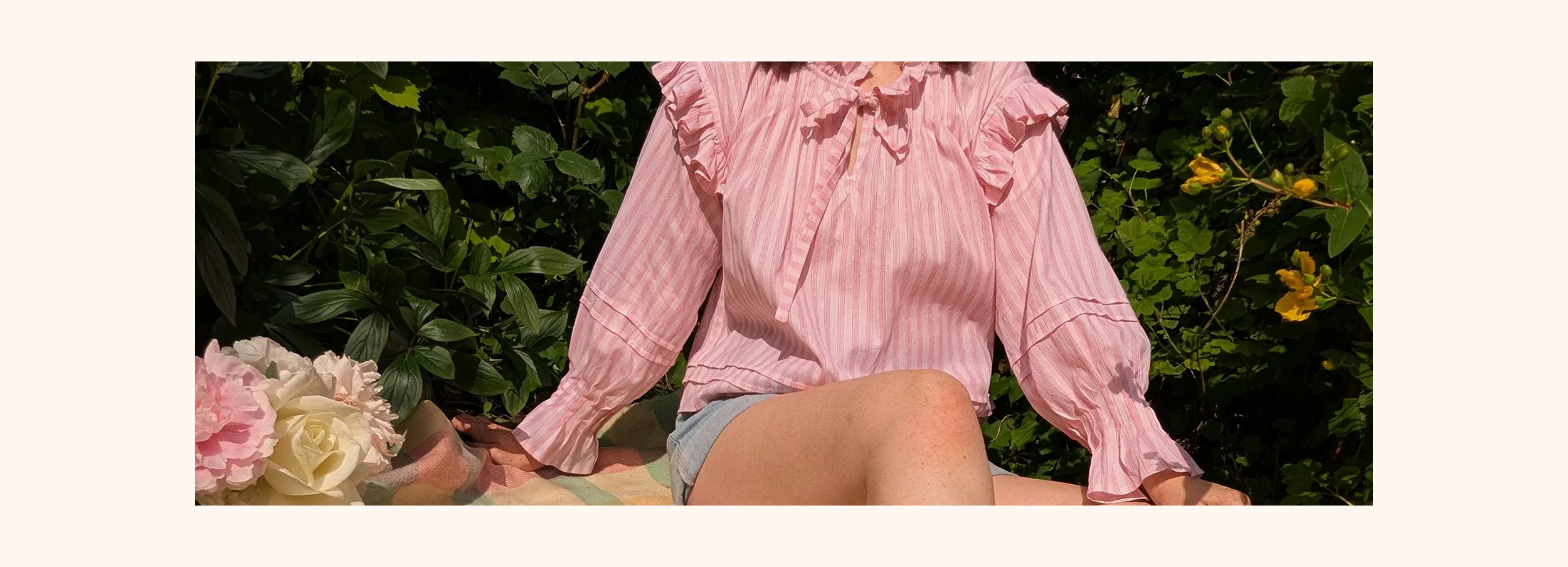 pink stripe ruffle peasant blouse, made to order in the uk.