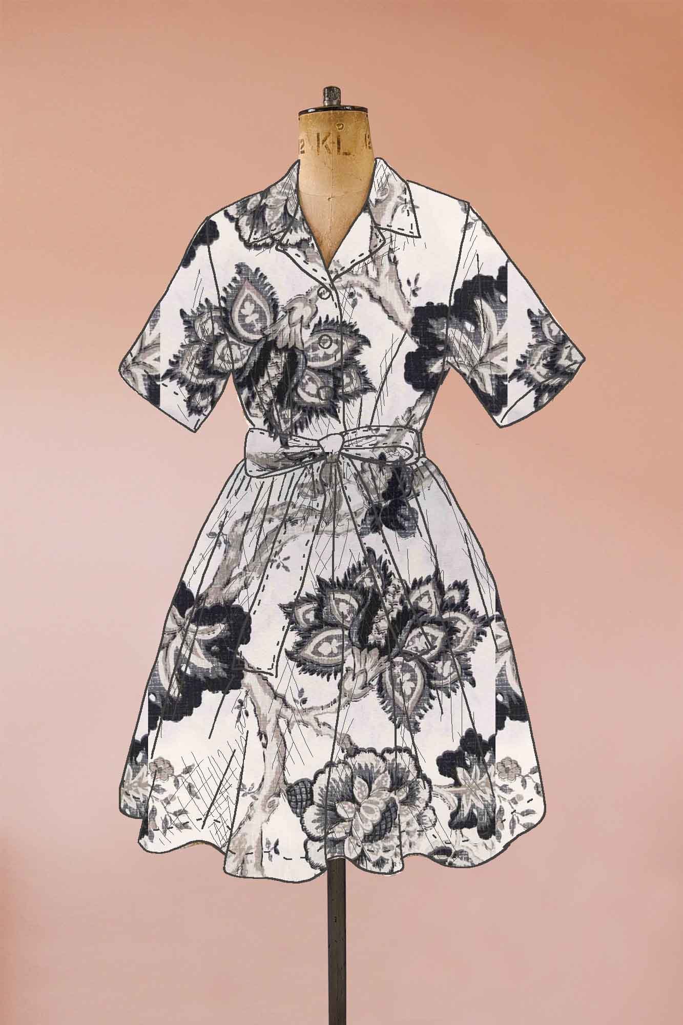bold black and white print shirt dress