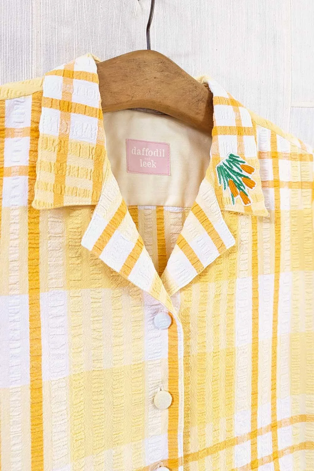 Upcycled Floral Hand Embroidered Patchwork Shirt - Daffodil + Leek ✿