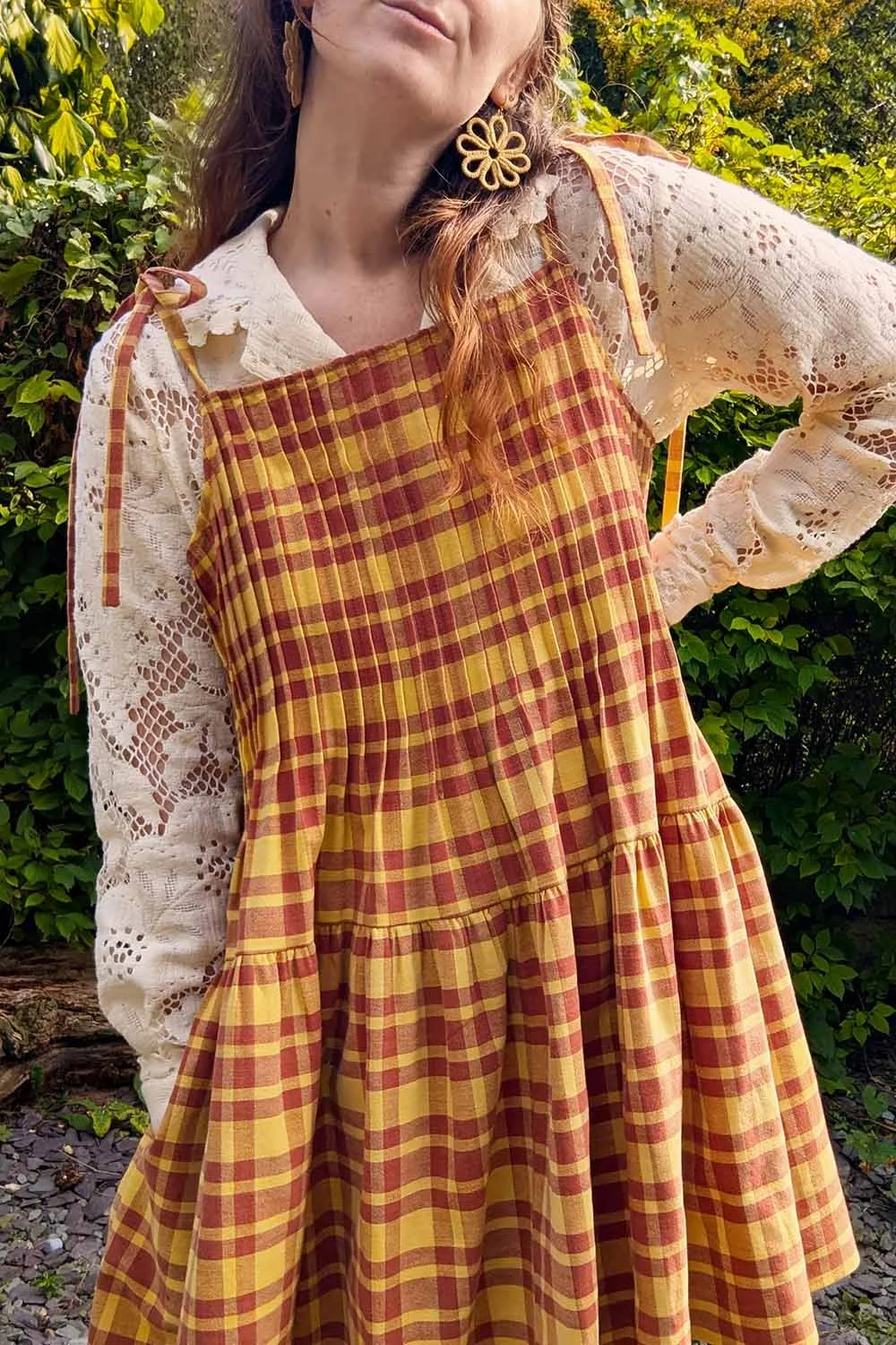 Cute mustard Red Tartan Mini Frill Smock Dress (15).jpg