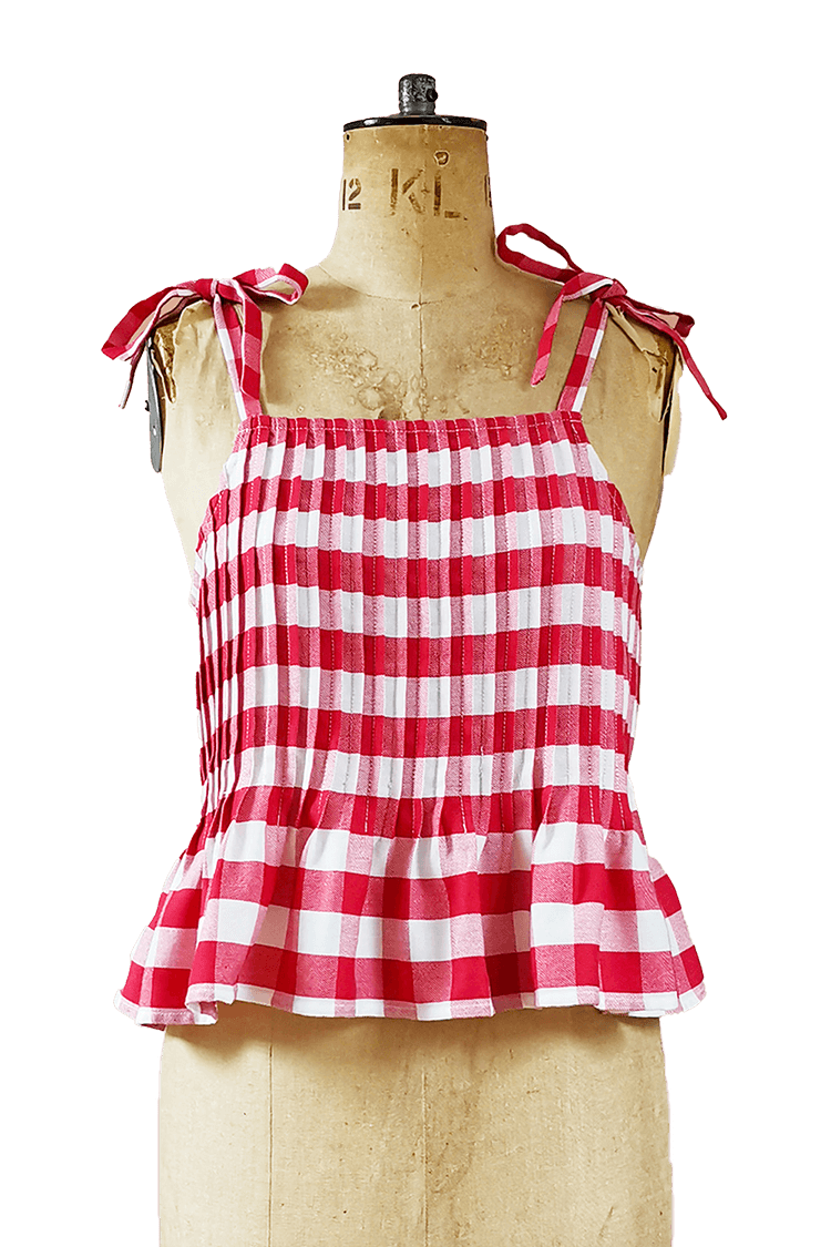 Playful Slow Fashion | Red and White Gingham Peplum Top - Daffodil