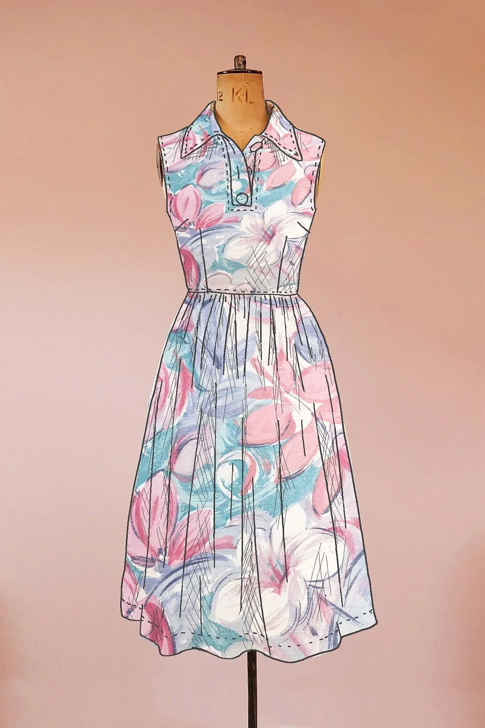 pastel floral midi dress with collar