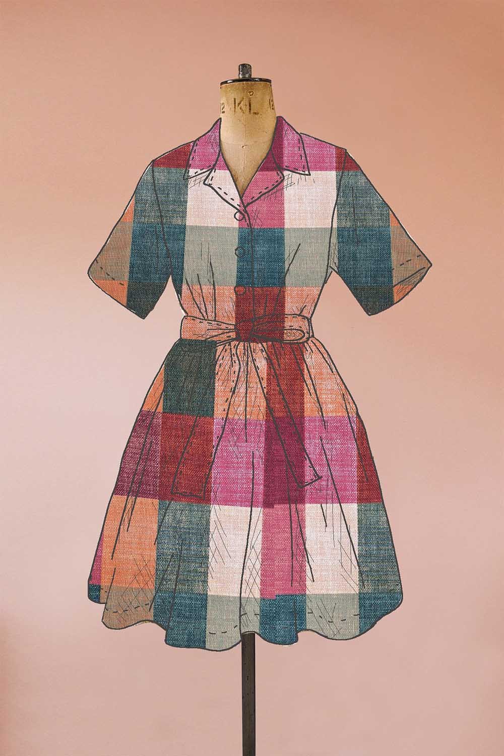 checked red orange shirt dress