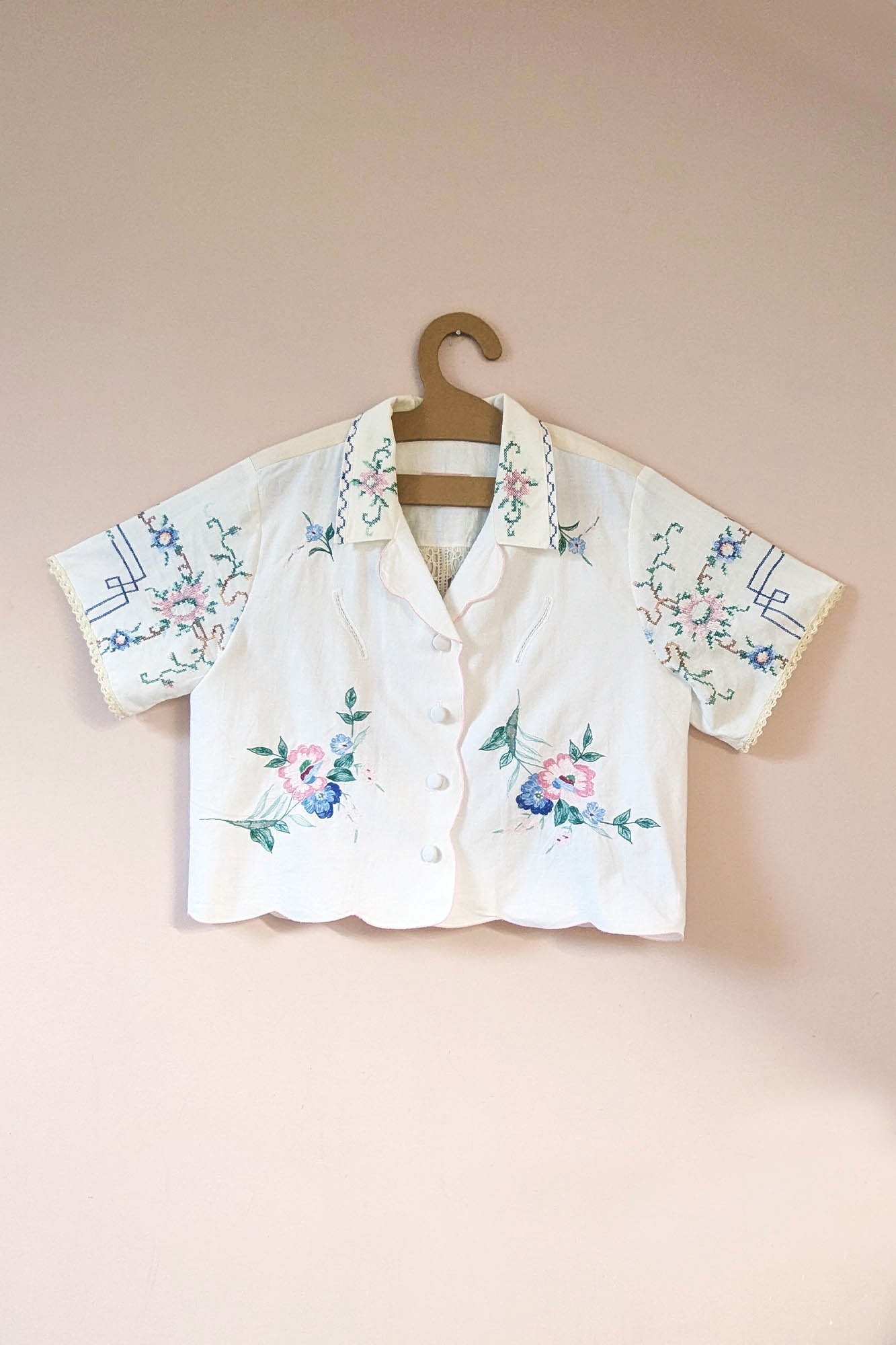 cute floral upcycled tablecloth shirt
