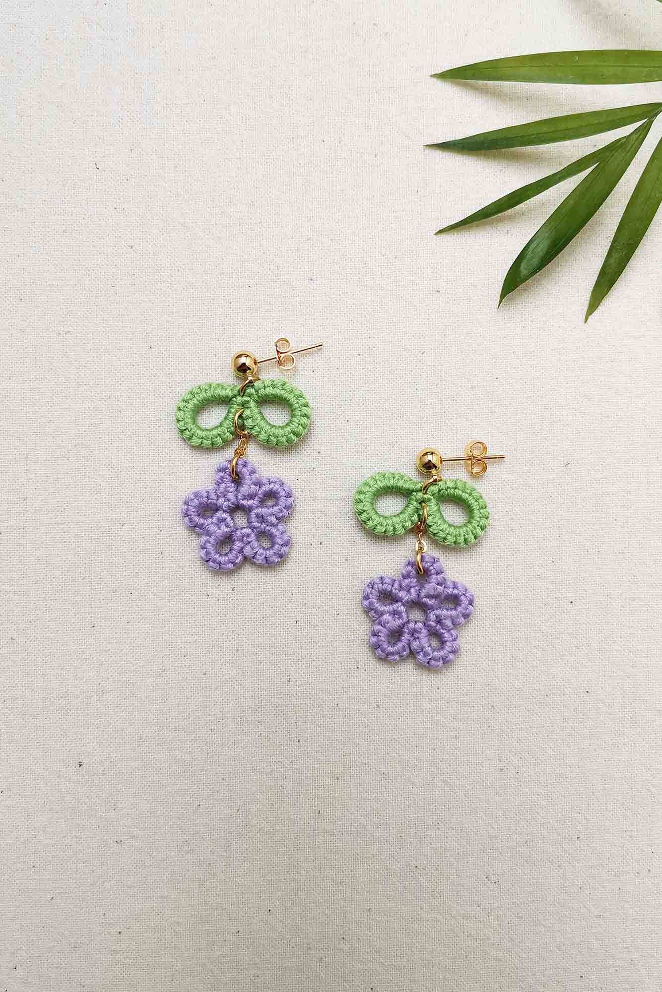 lilac flower drop earrings