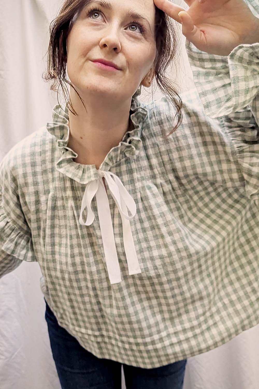 Vintage Gingham Ruffle Blouse - Made in Britain - Daffodil + Leek
