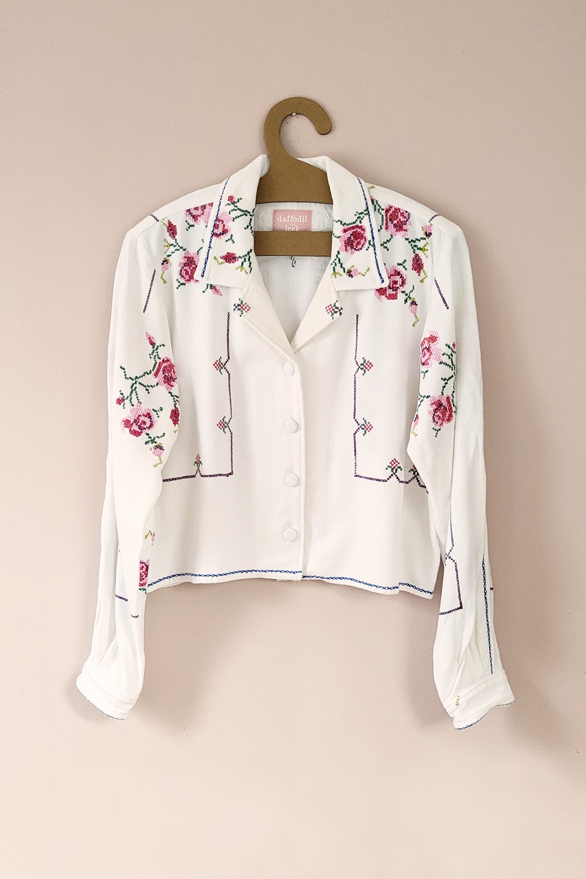 floral upcycled tablecloth blouse