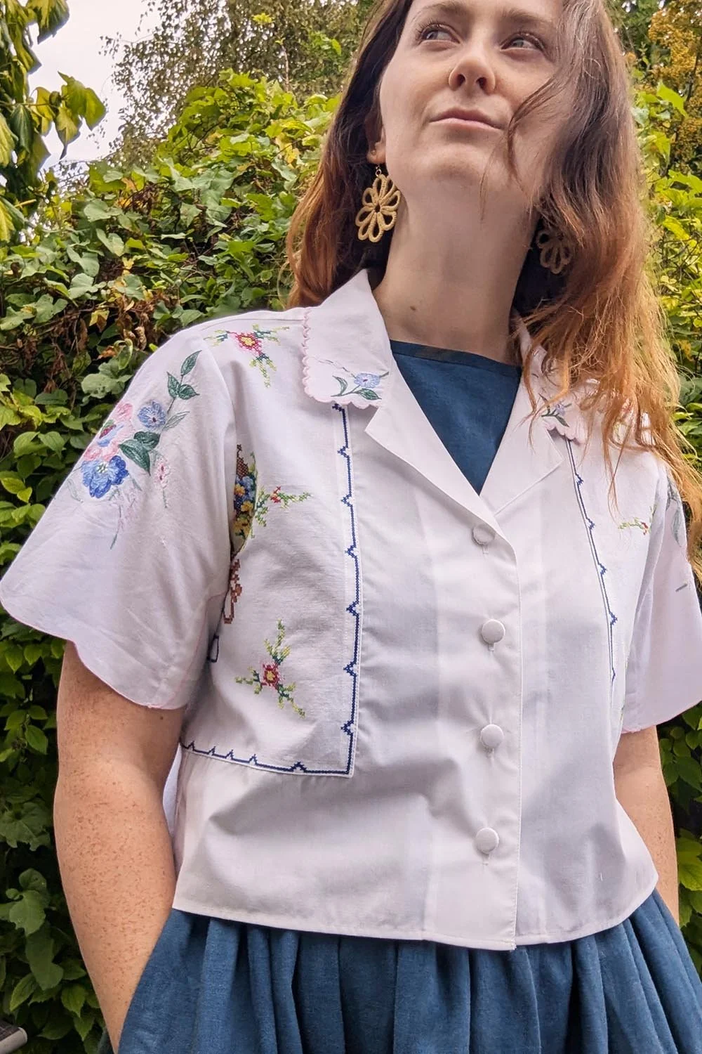 White cotton blouse with heirloom embroidery details