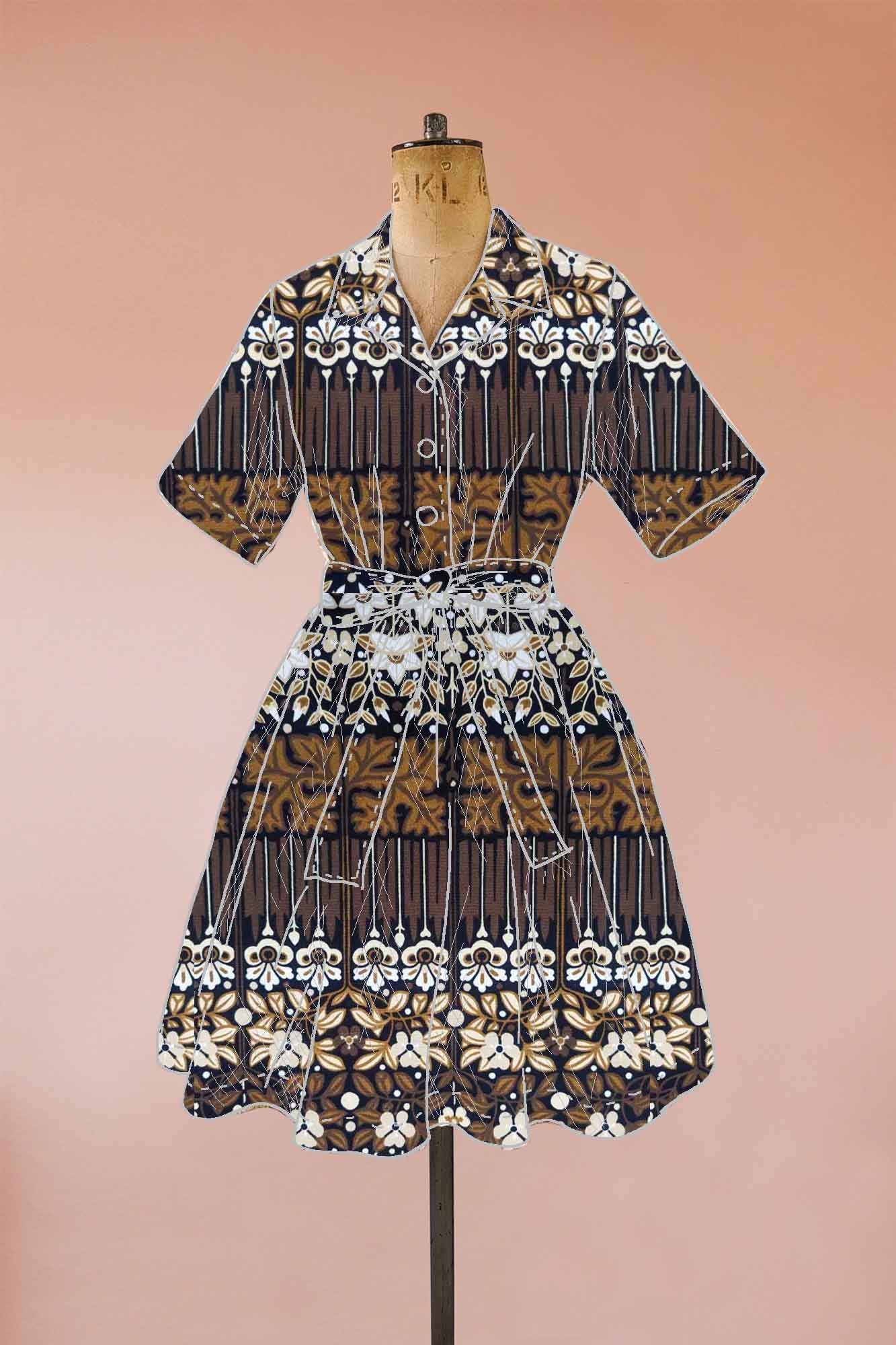 vintage 70s print upcycled shirt dress