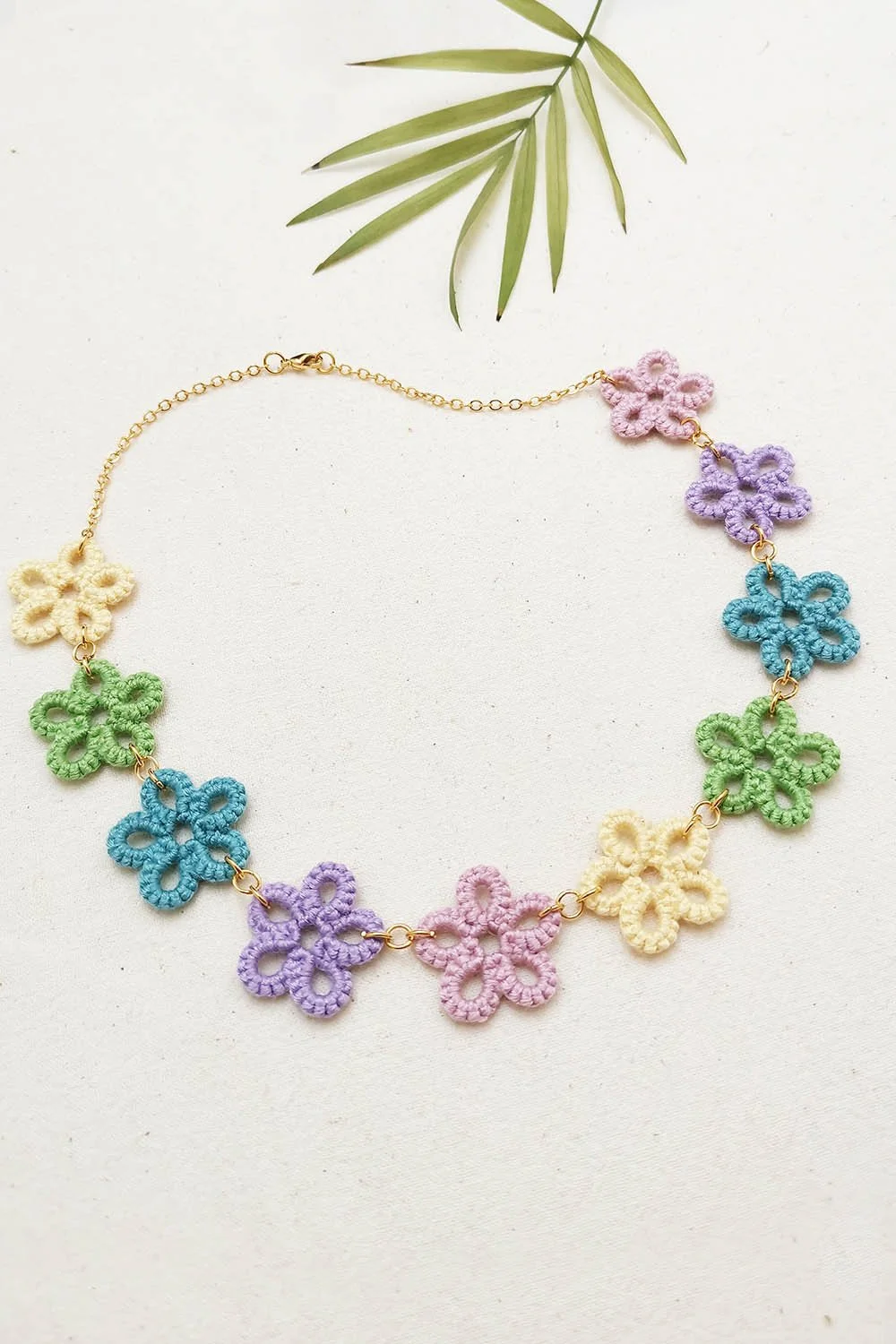 Handmade Pastel Daisy Rainbow Summer Necklace - Flower Tatted Jewellery (2).jpg