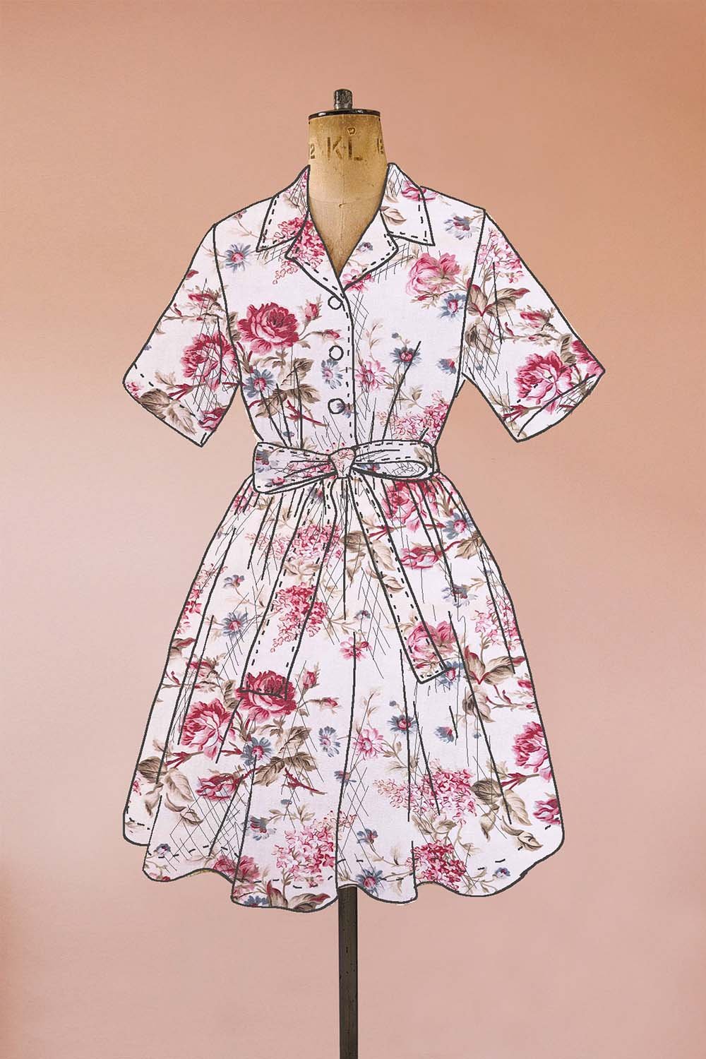 pink chintz floral button up shirt dress